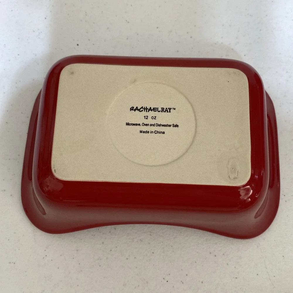 Red Rachael Ray Stoneware 12oz Ramekin Casserole Baking Dish Mini Loaf Pan Set 4